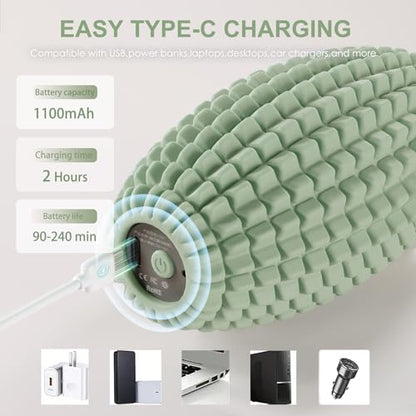 Vibrating Massage Ball with Rolling Head for Plantar Fasciitis - color: Green
