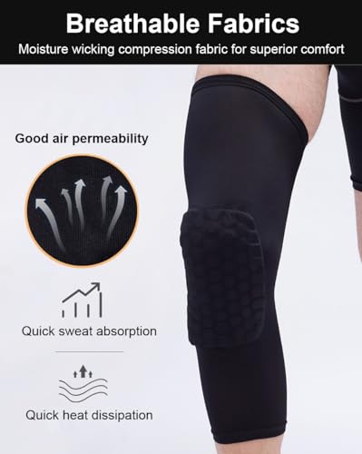SUJAYU Basketball Knee Pads Knee Sleeves, 2 Pack Honeycomb Anti Collision Leg Compression Sleeves, Compression Knee Pads for Wrestling Football Volleyball Baseball (Medium, White) - color: White, size: Medium