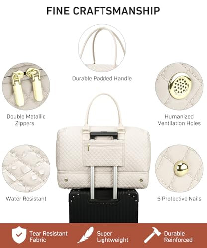 WINDARS Travel Duffle Bag, Weekender Bags for Women with Shoe Compartment, Overnight Bag with Toiletry Bag, Carry On Duffel Bags For Airplanes, Yoga Gym Duffel Bag, Beige - color: Beige