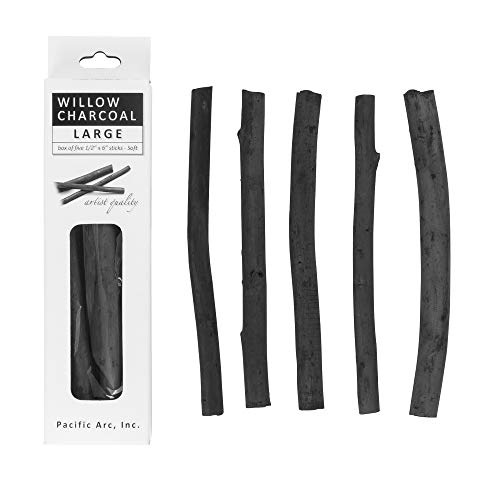 Pacific Arc Large Vine Charcoal Stick 5/Pkg, Soft, Black, Thick Willow Charcoal for Sketching and Drawing - style: Large | 5 Sticks