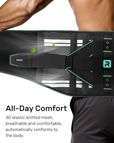 Rakiie Back Brace for Lower Back Pain Relief with 8 Stays | 3D Pad, Breathable, Adjustable Strap, Relieves Herniated Disc, Sciatica, Lower Back Pain, Fits Men/Women, Blue, L - color: Blue, size: Large