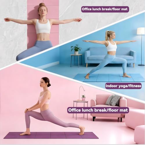 Foldable Yoga Mat Thick Non-Slip Exercise Mat | Packable Travel Fitness Mat, Carrying Bag Included, For Yoga, Pilates, Workout, Home & Gym Use - color: purple