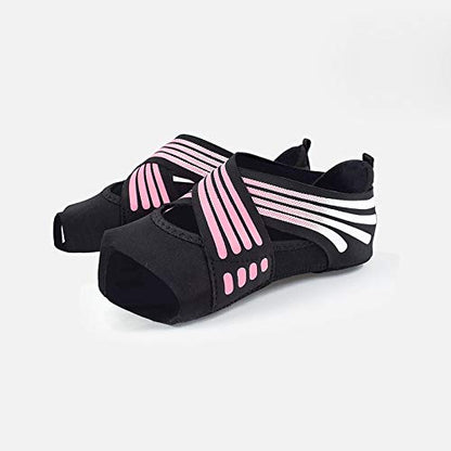 ABIRAM Pilates Grip Socks for Women - Non-Slip Toeless Yoga & Barre Socks - color: Pink, size: Large