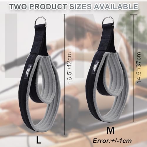 Pilates Double Loop Straps for Reformer, Thickened D-Ring Handle Fitness Straps, 2 Lengths Multicolor Yoga Accessories for Home Workout - color: black grey, size: size L