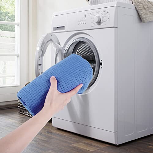 POLYTE Microfiber Non Slip Yoga Mat Towel, Secure Elastic Straps, 24x72 in - color: Blue