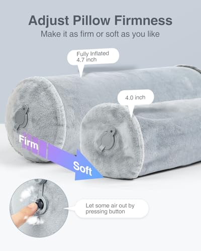 Luxtude Inflatable Neck Roll Pillow for Sleeping, Travel Neck Pillow - color: Grey-4.7" H
