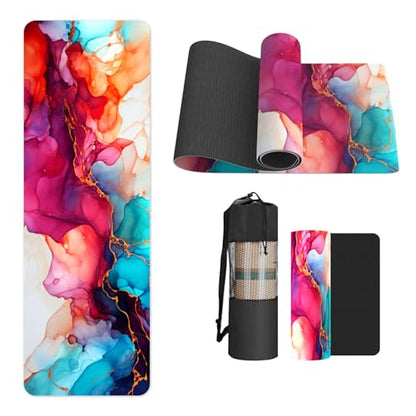 FOLAI Extra Thick Yoga Mat 6mm - color: abstract red