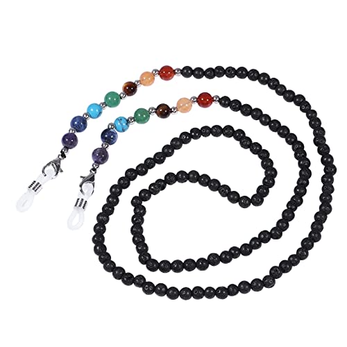 TUMBEELLUWA Reiki 7 Chakra Stone Beads Eyeglasses Chain for Women Men - color: Black-1