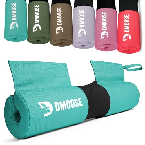 DMoose Fitness Barbell Pad for Hip Thrust, Squat & Lunges - Non-Slip Thick Foam Cushion for Neck and Back Support with Two Straps - Hip Thrust Pad for Leg Day - Fits All Olympic Bars and Smith Machine - color: Baby Blue Covered