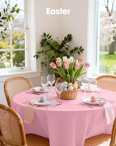 Pureegg Plastic Table Cloth Disposable 8 Pack, 84 Inch Round, Pink | Easter Party, Valentines Day, Mothers Day, Leakproof & Sturdy, Pink, Round Tablecloth - color: Pink, size: 84" Round