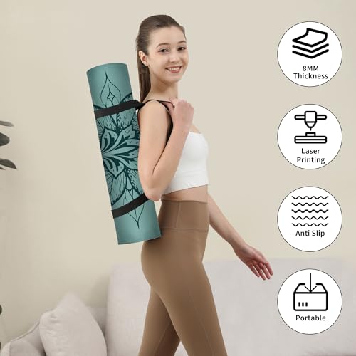 HAHE Yoga Mat Thick (8MM,1/3"), Eco-Friendly POE Non Slip Yoga Mat, High Rebound & Shock Absorption, Anti-Tear & Sweat-Resistant for Yoga, Fitness, Home, Workouts, Large Pilates Mats 72"x24" with Carrying Strap - color: blackish green