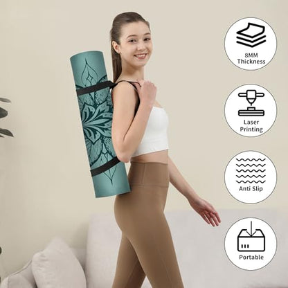HAHE Yoga Mat Thick (8MM,1/3"), Eco-Friendly POE Non Slip Yoga Mat, High Rebound & Shock Absorption, Anti-Tear & Sweat-Resistant for Yoga, Fitness, Home, Workouts, Large Pilates Mats 72"x24" with Carrying Strap - color: blackish green