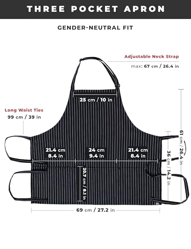Chef Works Unisex Three Pocket Apron - color: Black White Pinstripe