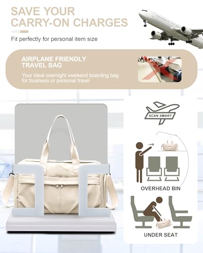 Gym Bag for Women with Shoe Compartment, Sport Travel Duffel Bag for Men - color: Beige