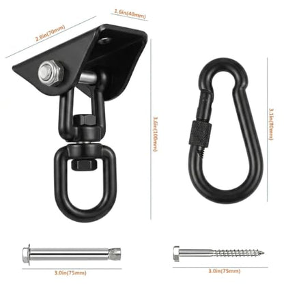 Hammock Hanging Kit, Stainless Steel Hammock Hooks Heavy Duty Hardware 360°Rotating 1300 lb Capacity Swing Ceiling Hook Snap for Hanging Chair Stand,Seat, Tree,Yoga,Gym, Porch(1, Black) - color: Black