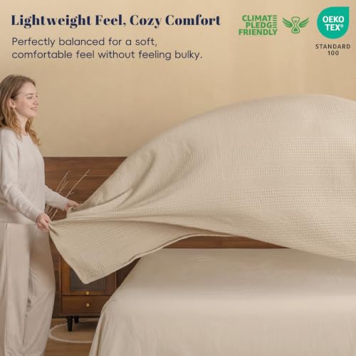 PHF Lightweight Waffle Weave Blanket King for Bed Light Tan 104"x90" - color: Light Tan, size: King(104"x90")