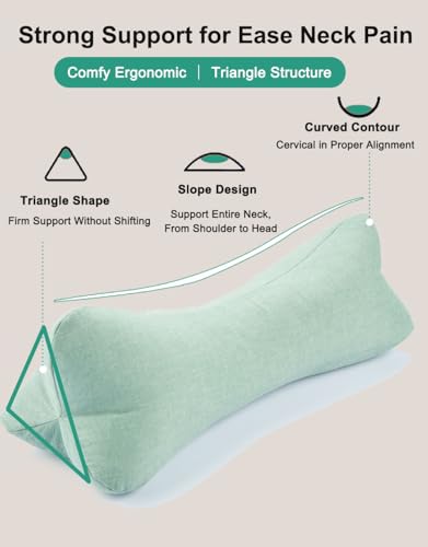 Breathable Buckwheat Cervical Neck Support Pillow, Triangle Pillows for Neck Pain Relief, Adjustable Height Cool Sleep Cylinder Bolster Pillow, Removable Washable, Green 15 X 5 Inches - color: Green