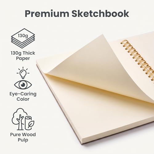 Sketch Book for Kids 8.27 x 11.4 Inch Hardcover Spiral Bound Sketch Pad, 60 Sheets 130gsm Thick Paper, Art Drawing Book for Children Sketch Book（ 1PCS） - color: Cloud