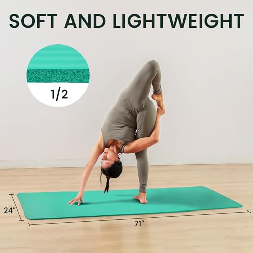 Fitvids Yoga Mat, 1/2-Inch Extra Thick High Density Exercise Mat, Anti-Tear Exercise Yoga Mat with Carrying Strap, Suitable for Various Yoga Exercises - color: Aqua