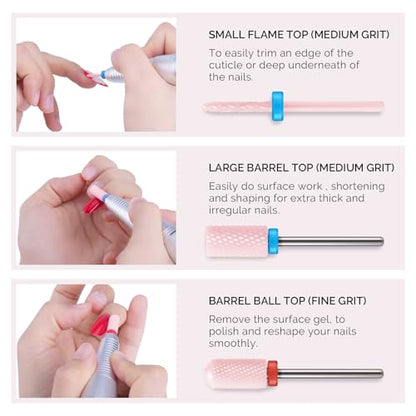 MelodySusie Ceramic Nail Drill Bits Set, 3/32'' (2.35mm) Professional Acrylic Nail File Drill Bit for Manicure Pedicure Cuticle Gel Nail Polishing, 5Pcs, Pink - color: Pink, size: 5 Piece Set