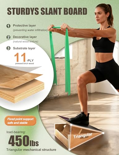 Professional Slant Board for Calf Stretching with 5 Resistance Bands Adjustable Portable Incline Board Wooden Calf Stretcher for Physical Therapy Squats Leg Knees Heel Ankle