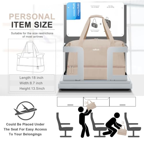 Gym Bag for Women, 45L Carry On Travel Duffel Bag with Shoes Compartment - color: Brown, size: Large