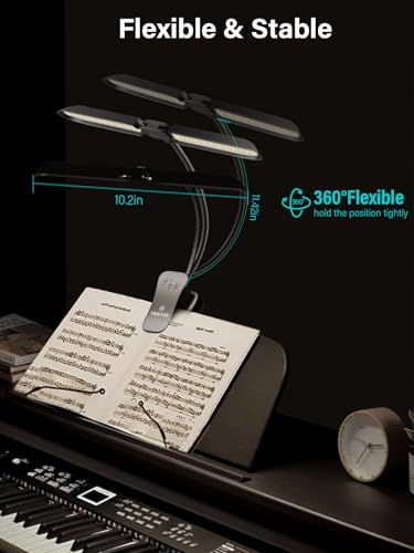 Vekkia 64 Led Rechargeable Music Stand Light - Folding Clip On Piano Lamp | Portable Professional with 5 Brightness×3 Color Temperature for Grand Piano and Book Reading