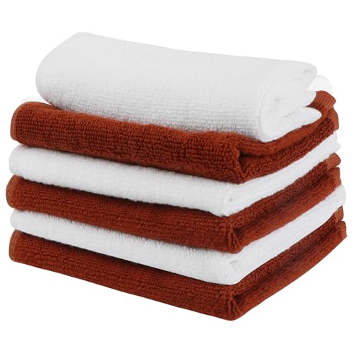 Washcloths Set, 6-Pack Cotton Wash Cloths, 12x12 Inch - color: White and Brown 6 Pack