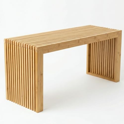 Bamboo Natural 36 inch Wooden Bench, Small Wood Benches for Entryway, Living & Dining Room, Kitchen, Bedroom, Bathroom, Hallway, Front Door, For Indoor & Outdoor Patio Use, Mid Century Modern Decor - color: Waterfall Natural