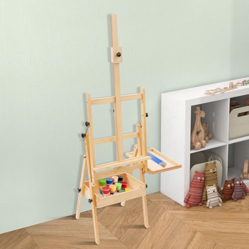 Wood Foldable Easel Stand, Large Wood H-Frame Easel with Storage Drawer & Tray, Adjustable Artist Easel Stand for Painting, Display, Activities, Students, Holds Canvas Art Up to 36"