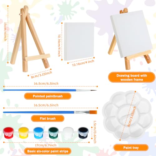 HyDren 24 Sets Kids Art Paint Party Favors 4x4 Canvas Easel Acrylic Paint | Back to School Paint Palette Brush Sticker Puffy Sticker Keychains for Adults Summer Vbs Party Supplies