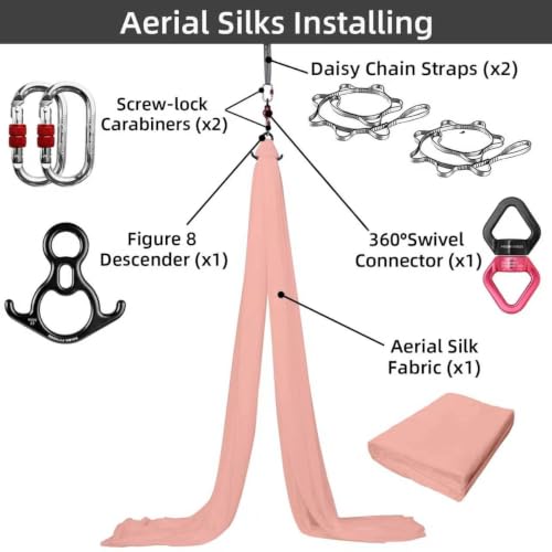 PRIOR FITNESS Aerial Silks Kit, SGS&CE Certified, 9/15/20Yards - color: Champagne, size: S(9 Yards)