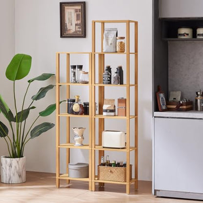 YUFAM 5 Tier Tall Narrow Bookshelf, Skinny Bookcase, Wooden Shelf, Natural - color: Natural, size: 5-Tier