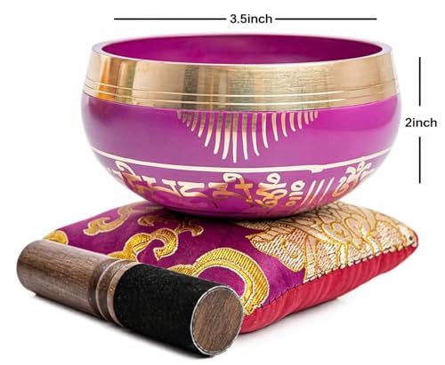 Tibetan Singing Bowl Set - Easy To Play for Beginners - Authentic Handcrafted Mindfulness Meditation Holistic Sound 7 Chakra Healing Gift by Himalayan Bazaar (Orchid) - color: Orchid Pink