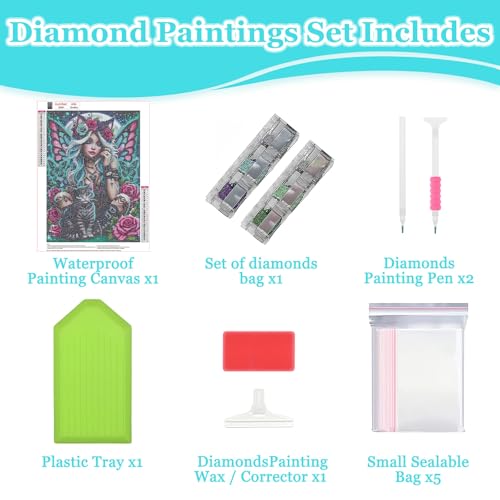 MAXBYE Diamond Painting Kits for Adults Beginners,Gothic Butterfly Fairy 5D Full Round Drill Diamond Art Kit, Easy DIY Dot Painting Gem Craft for Home Wall Art 12x16in - color: ZD054