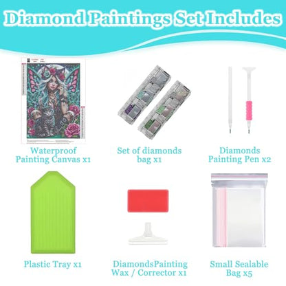 MAXBYE Diamond Painting Kits for Adults Beginners,Gothic Butterfly Fairy 5D Full Round Drill Diamond Art Kit, Easy DIY Dot Painting Gem Craft for Home Wall Art 12x16in - color: ZD054