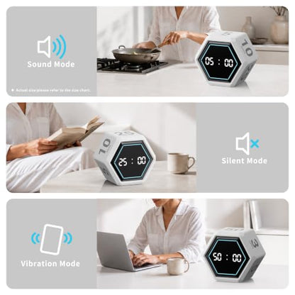 Visual Productivity Timer with Stopwatch, 5 & 25 Minute Presets | 6 Presets 3, 5, 10, 25, 30 & 50 Minutes with Silent, Vibration and Sound Alerts for ADHD, Study, Work and Classroom - color: White