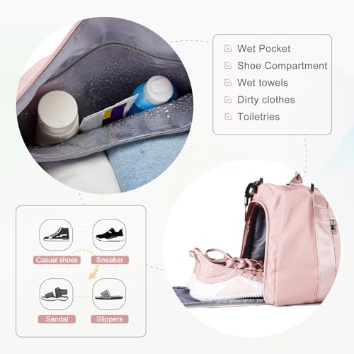 Gym Bag for Women Men with Shoes Compartment,Sports Duffle Bag Personal item travel Duffel Bags Tote Bag Small Carry on Weekender Overnight Bags Workout Dance Bag Hospital Holdalls Pink - color: A4-Pink