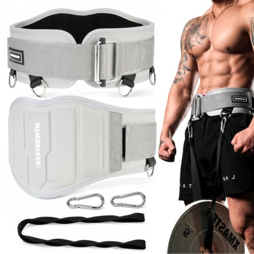 MANUEKLEAR 4-in-1 Weight Lifting Belts for Back Support, Dip Belt with 38.5 IN Rope for Weightlifting Pull Up, Weight Belt for Men Women - color: Gray, size: XL(37.5in-41in)