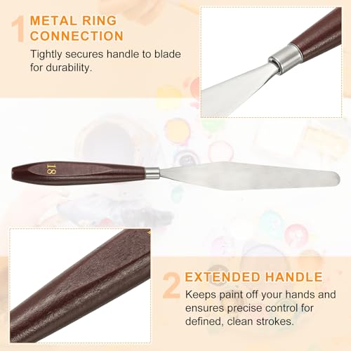 HARFINGTON 5pcs Palette Knife Painting Tool 5.35x0.94 with Beech Red/Silver | Stainless Steel, Art Spatula Pallet Knives Scrapers Tools, for Acrylic Oil Canvas Mixing Spreading, Wood Handle