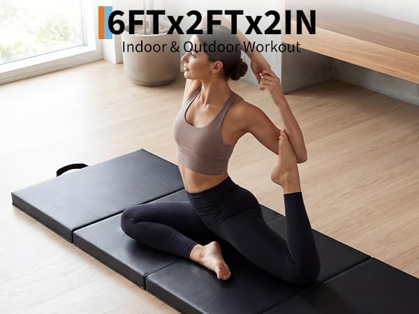 6x2FT Folding Gymnastics Mat, 2-Inch Thick 4-Fold Exercise Floor Mat for Home Gym, Portable Yoga Mat for Pilates, Aerobics, Martial Arts & Training