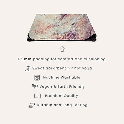 Travel Yoga Mat 1.5mm | Foldable, Lightweight Mat | Use for Travel, Backpacking, Yoga Retreat, Outdoors, Gym, Pilates, Machine Washable, Eco-Friendly - color: Pink