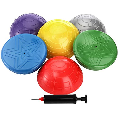 Fasmov 6 Pack Balance Pod, Balance Trainer Dots for Squat Touch Downs, Core Body Balancing, Inflatable Stepping Pads, 1 Hand Pump