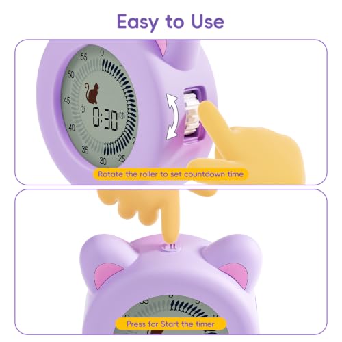 299 Minute Visual Timer for Kids, Cat Countdown Timer with Pause ﻿ | Digital Classroom Timer with Clock and Alarm, ADHD Autism Toddler Support, Time Management Tool, Girl Pomodoro Timer, Purple