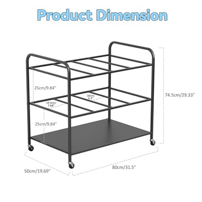Yoga Mat Storage Rack with Wheels, 12 Mats Capacity Home Gym Organizer, 3-Tier Rolling Fitness Equipment Holder with Bottom Shelf for Yoga Mats, Foam Rollers, Exercise Accessories