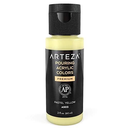 ARTEZA Acrylic Pouring Paint, 2oz, Pastel Yellow High Flow Acrylic Paint, No Mixing Needed, for Pouring on Canvas, Glass, Paper, Wood, Tile, Stones - color: Pastel Yellow, size: 2 Fl Oz (Pack of 1)