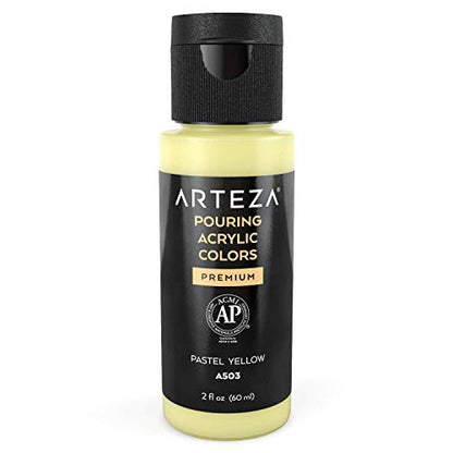 ARTEZA Acrylic Pouring Paint, 2oz, Pastel Yellow High Flow Acrylic Paint, No Mixing Needed, for Pouring on Canvas, Glass, Paper, Wood, Tile, Stones - color: Pastel Yellow, size: 2 Fl Oz (Pack of 1)