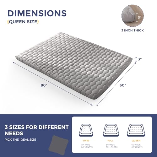 MAXYOYO Japanese Floor Futon Mattress Queen Size, 3" Thicken Mattress | Sleeping Pad Foldable Roll Up Mattress, Portable Floor Mattress Pad for Adults, Guest Room, Camping, Grey - color: Grey, size: Queen