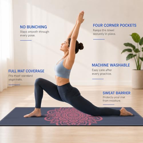 Yoga Mat Towel, Hot Yoga Non Slip with 4 Corner Pockets, 70 x 26 in | Soft Absorbent Microfiber With Four Corner Pockets, Fits Over Yoga Mats For Hot Yoga, Pilates, Gym, And Travel - color: Blue Flower-05, size: Small