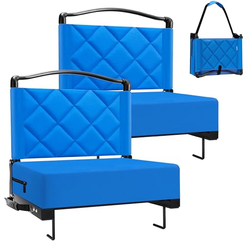 Stadium Seats with Back Support Cushion, Folding Stadium Seats for Bleachers Hold up 400lbs, Wide Bleacher Seat with Shoulder Strap & Handle Comfort for Sports Events (Blue, 2pcs) - color: Without Pocket-blue, size: 2pcs